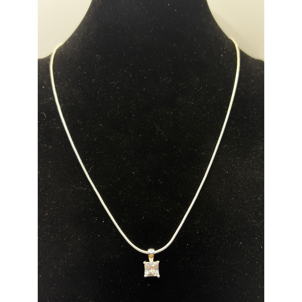 Unbranded Pendant Necklace Women Silver Cubic Zirconia Princess Cut Snake Chain‎